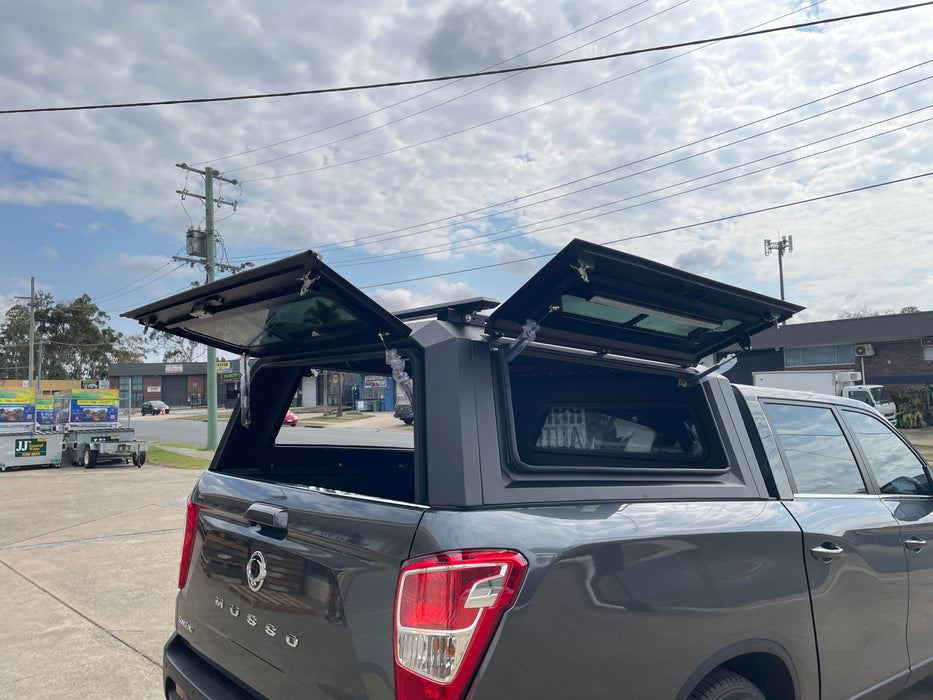 Black ute canopy with side opening doors